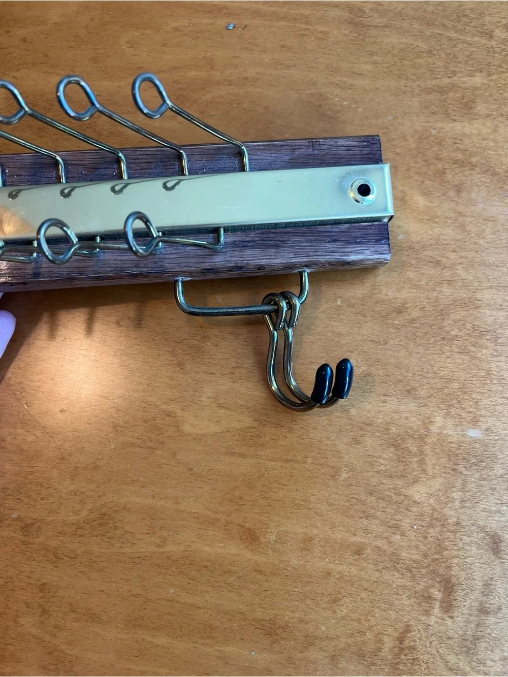 Vintage Brass Wall-Mounted Tie and Belt Rack in Wood and Brass Tones